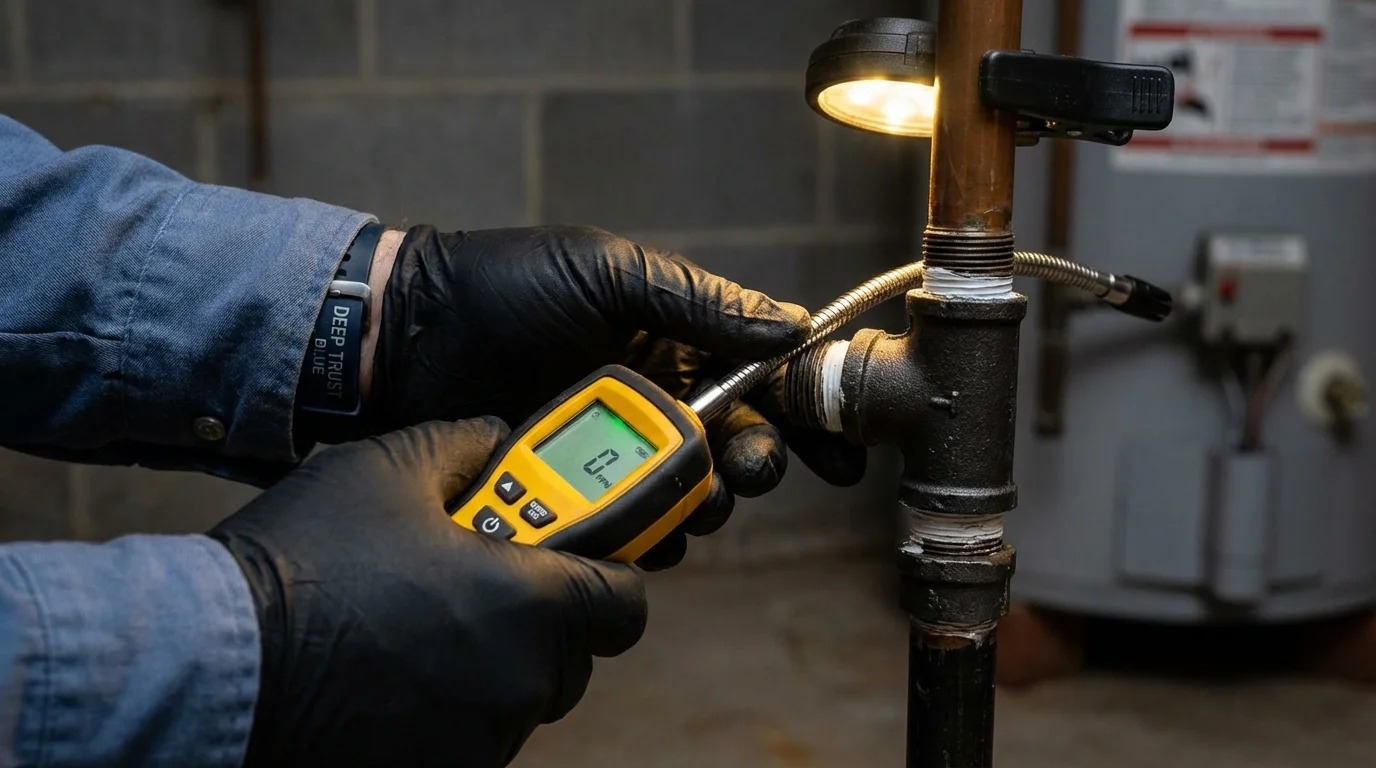 Gas leak detection with electronic sniffer by Johns Plumbing LLC in Ross