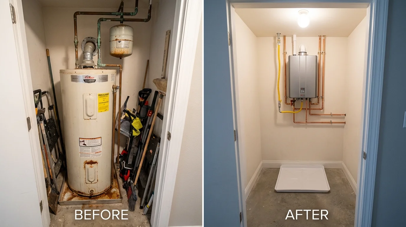 Tank water heater versus wall-mounted tankless unit comparison for Ross, CA homeowners